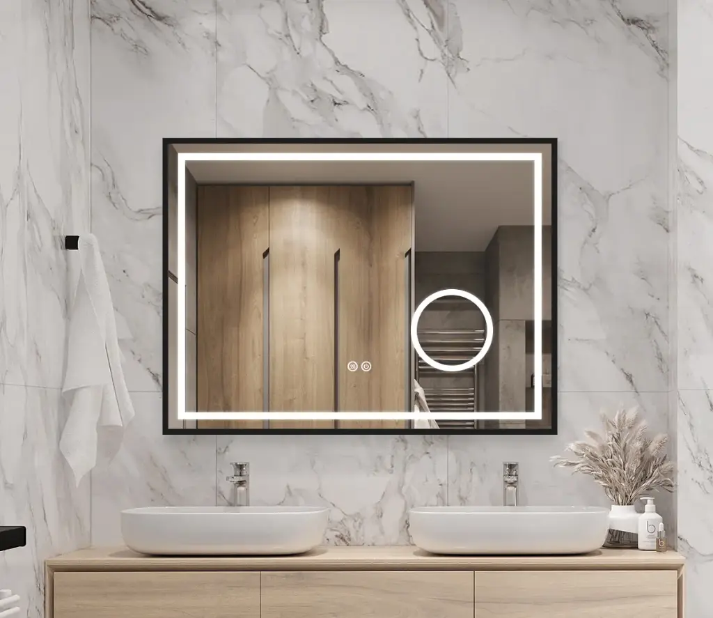 Black Framed Bathroom Magnifying Mirror with Light SY91075