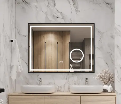 Black Framed Bathroom Magnifying Mirror with Light SY91075